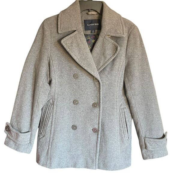 Lands' End Jackets & Blazers - Lands' End Women’s Gray Wool Peacoat with Wide Lapel Collar Sz 8